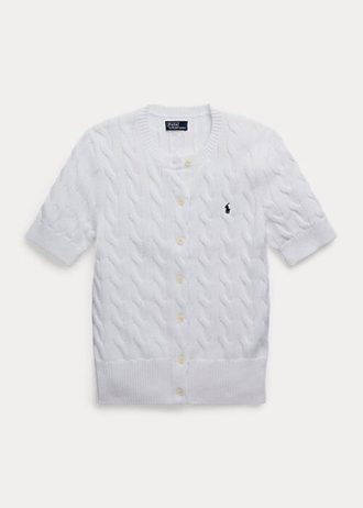 Vita Ralph Lauren kabelstickade kortärmade tröjor för kvinnor Vita Ralph Lauren kabelstickade kortärmade tröjor för kvinnor