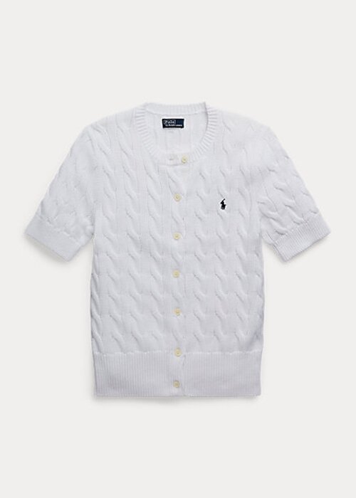 Vita Ralph Lauren kabelstickade kortärmade tröjor för kvinnor Vita Ralph Lauren kabelstickade kortärmade tröjor för kvinnor