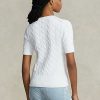 Vita Ralph Lauren kabelstickade kortärmade tröjor för kvinnor Vita Ralph Lauren kabelstickade kortärmade tröjor för kvinnor