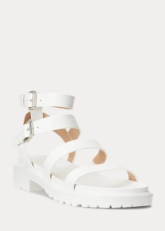Vita Ralph Lauren Kayleen Nappa Lädersandaler för kvinnor