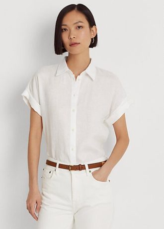 Vita Ralph Lauren linneskjortor med Dolmanärmar för kvinnor Vita Ralph Lauren linneskjortor med Dolmanärmar för kvinnor
