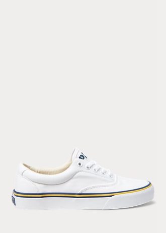 Vita Ralph Lauren-logotyp Sneakers i bomullscanvas för kvinnor
