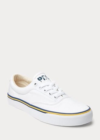 Vita Ralph Lauren-logotyp Sneakers i bomullscanvas för kvinnor