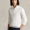 Vita Ralph Lauren Mesh-stickad bomullströjor med kvarts dragkedja för män Vita Ralph Lauren Mesh-stickad bomullströjor med kvarts dragkedja för män