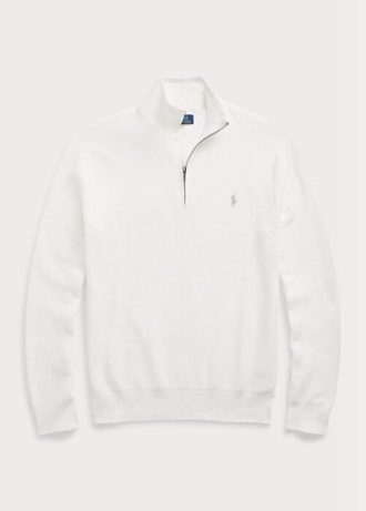 Vita Ralph Lauren Mesh-stickad bomullströjor med kvarts dragkedja för män