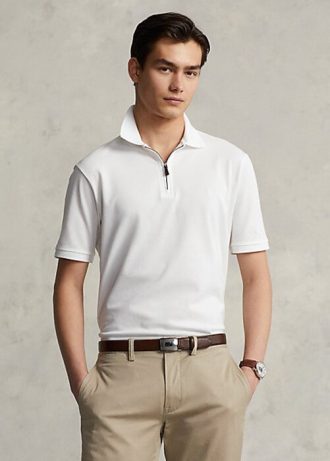 Vita Ralph Lauren pikétröjor i stretchnät med dragkedja för män
