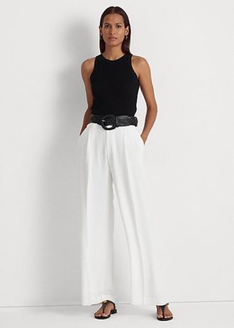 Vita Ralph Lauren plisserade Georgette-byxor för kvinnor