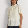 Vita Ralph Lauren plisserade Georgette-tröjor för kvinnor