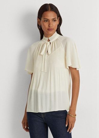 Vita Ralph Lauren plisserade Georgette-tröjor för kvinnor