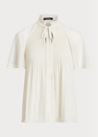 Vita Ralph Lauren plisserade Georgette-tröjor för kvinnor