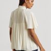 Vita Ralph Lauren plisserade Georgette-tröjor för kvinnor