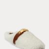 Vita Ralph Lauren Polo ID Shearling Flat Shoes för kvinnor