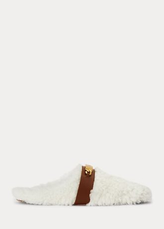 Vita Ralph Lauren Polo ID Shearling Flat Shoes för kvinnor