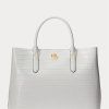 Vita Ralph Lauren-präglat läder för kvinnor, stora Marcy-väskor Vita Ralph Lauren-präglat läder för kvinnor, stora Marcy-väskor