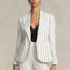 Vita Ralph Lauren randiga Jacquardblazers i linne för kvinnor Vita Ralph Lauren randiga Jacquardblazers i linne för kvinnor