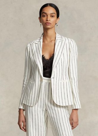 Vita Ralph Lauren randiga Jacquardblazers i linne för kvinnor