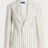 Vita Ralph Lauren randiga Jacquardblazers i linne för kvinnor Vita Ralph Lauren randiga Jacquardblazers i linne för kvinnor