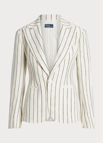 Vita Ralph Lauren randiga Jacquardblazers i linne för kvinnor