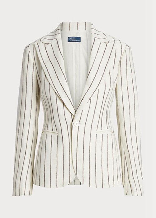 Vita Ralph Lauren randiga Jacquardblazers i linne för kvinnor Vita Ralph Lauren randiga Jacquardblazers i linne för kvinnor