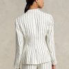 Vita Ralph Lauren randiga Jacquardblazers i linne för kvinnor Vita Ralph Lauren randiga Jacquardblazers i linne för kvinnor
