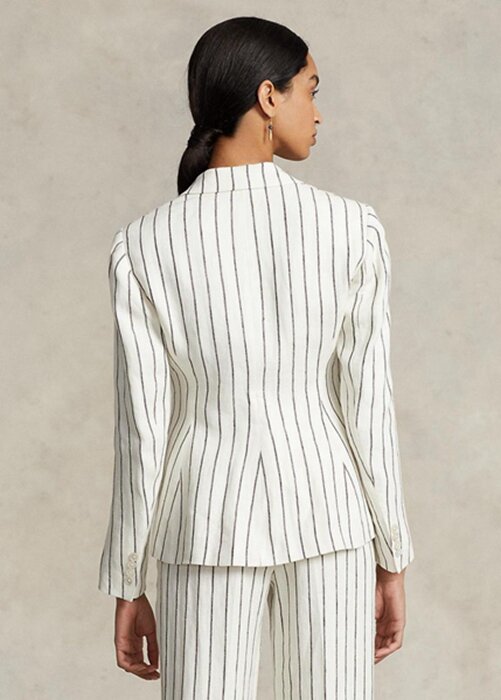 Vita Ralph Lauren randiga Jacquardblazers i linne för kvinnor Vita Ralph Lauren randiga Jacquardblazers i linne för kvinnor
