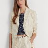 Vita Ralph Lauren-randiga kavajer i linneblandning för kvinnor Vita Ralph Lauren-randiga kavajer i linneblandning för kvinnor