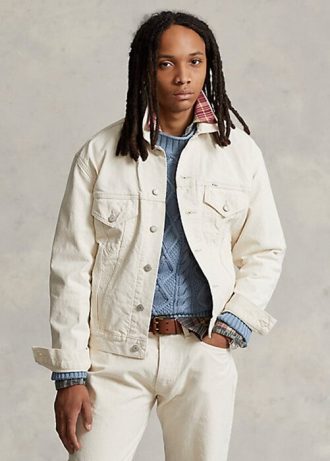 Vita Ralph Lauren Relaxed Fit Canvas Truckerjackor för män