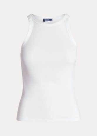 Vita Ralph Lauren Ribbed Cotton Tanks för kvinnor