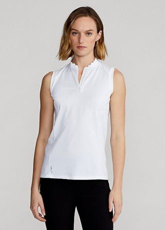 Vita Ralph Lauren ärmlösa pikétröjor med kvarts dragkedja för kvinnor