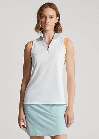 Vita Ralph Lauren ärmlösa pikétröjor med kvarts dragkedja för kvinnor