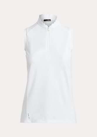 Vita Ralph Lauren ärmlösa pikétröjor med kvarts dragkedja för kvinnor