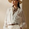 Vita Ralph Lauren Roslin linne voile skjortor för kvinnor