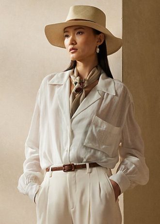 Vita Ralph Lauren Roslin linne voile skjortor för kvinnor Vita Ralph Lauren Roslin linne voile skjortor för kvinnor