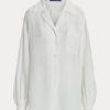Vita Ralph Lauren Roslin linne voile skjortor för kvinnor