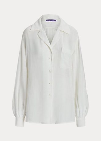 Vita Ralph Lauren Roslin linne voile skjortor för kvinnor Vita Ralph Lauren Roslin linne voile skjortor för kvinnor