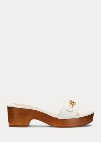 Vita Ralph Lauren Roxanne Nappa lädersandaler för kvinnor