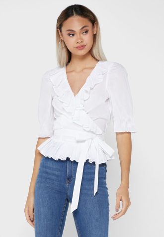Vita Ralph Lauren Ruffle Detail Toppar för kvinnor