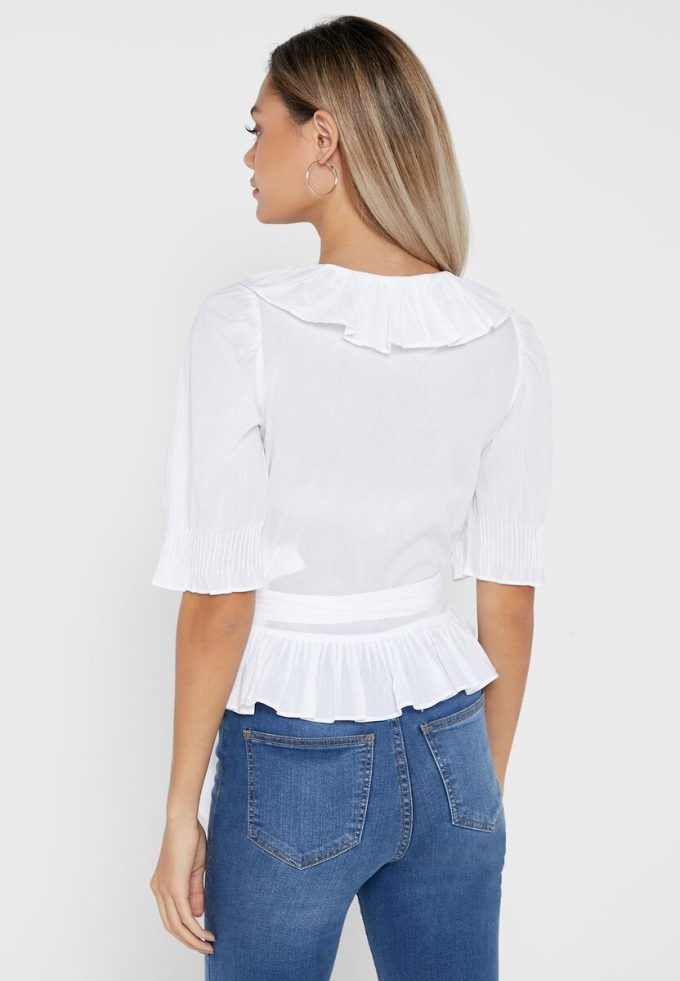 Vita Ralph Lauren Ruffle Detail Toppar för kvinnor