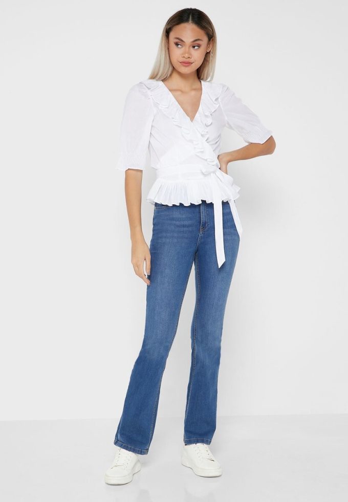 Vita Ralph Lauren Ruffle Detail Toppar för kvinnor