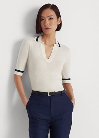 Vita Ralph Lauren Silk-Blend kortärmade tröjor för kvinnor