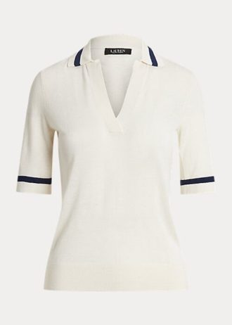 Vita Ralph Lauren Silk-Blend kortärmade tröjor för kvinnor