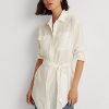 Vita Ralph Lauren skjortor i linne med bälte för kvinnor
