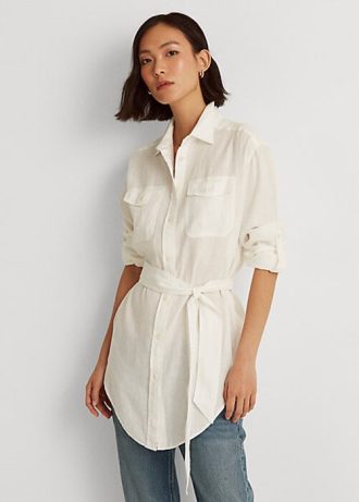 Vita Ralph Lauren skjortor i linne med bälte för kvinnor
