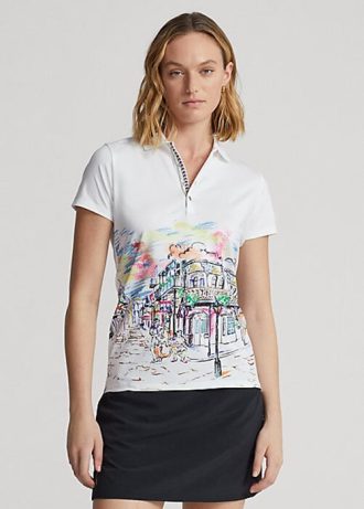 Vita Ralph Lauren skräddarsydda franska pikétröjor med kvartsmotiv för kvinnor