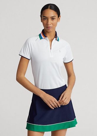 Vita Ralph Lauren skräddarsydda pikétröjor med kvarts dragkedja för kvinnor