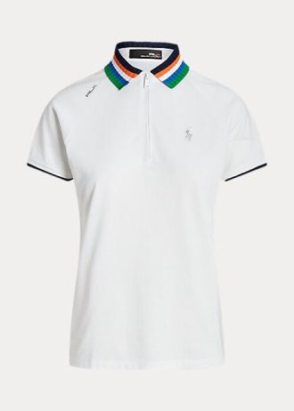 Vita Ralph Lauren skräddarsydda pikétröjor med kvarts dragkedja för kvinnor