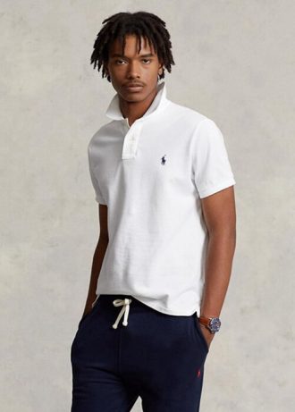 Vita Ralph Lauren Slim Fit Mesh pikétröjor för män