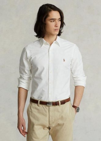 Vita Ralph Lauren Slim Fit Oxford-skjortor för män