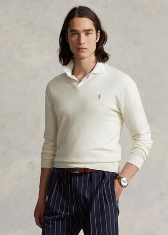 Vita Ralph Lauren Slim Fit Tröja med texturerad bomull för män