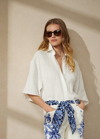 Vita Ralph Lauren Soloman blusskjortor i linne för kvinnor